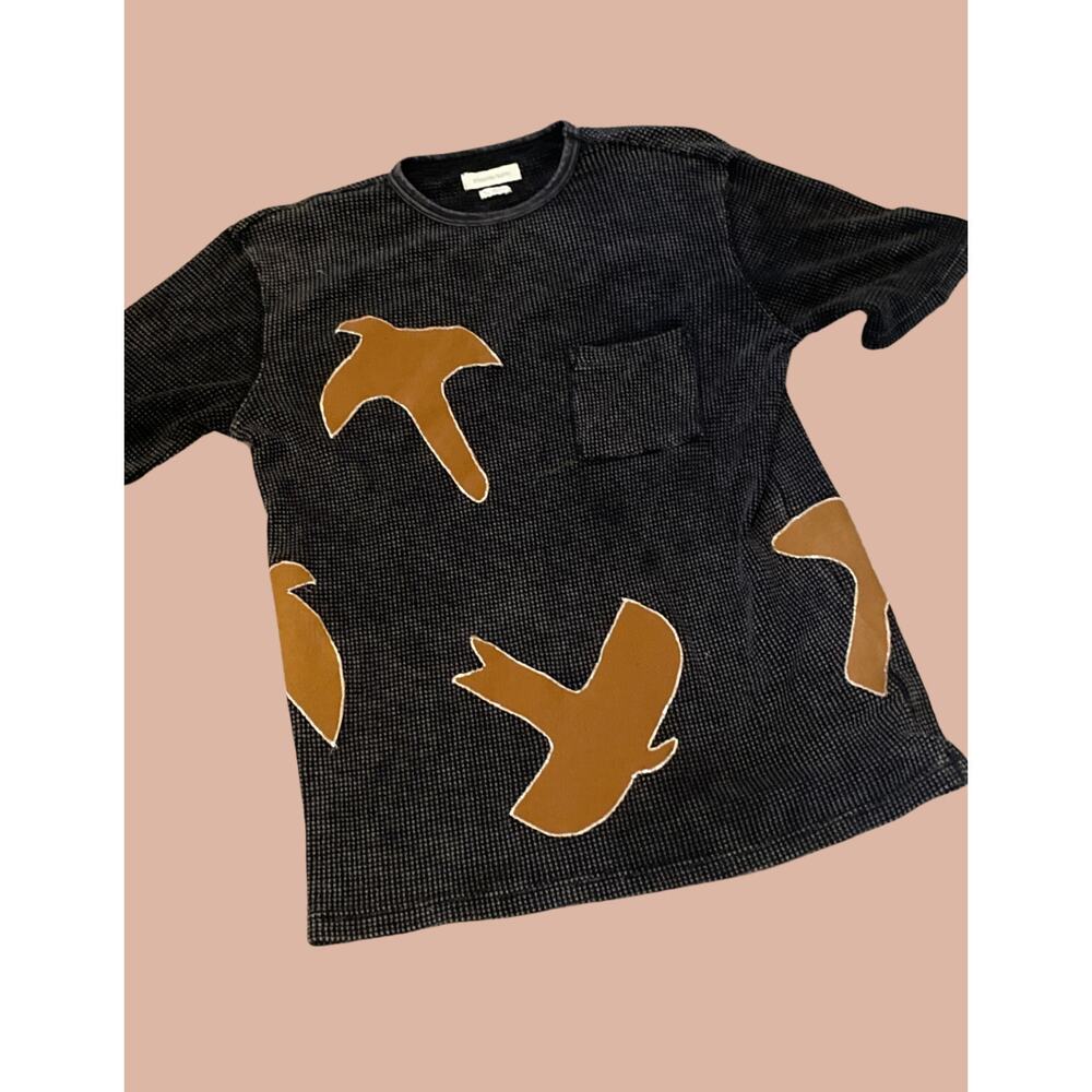 Small Bird Shirt | Boho Indie Maximalist Reworked Waffle Knit Standard Cloth